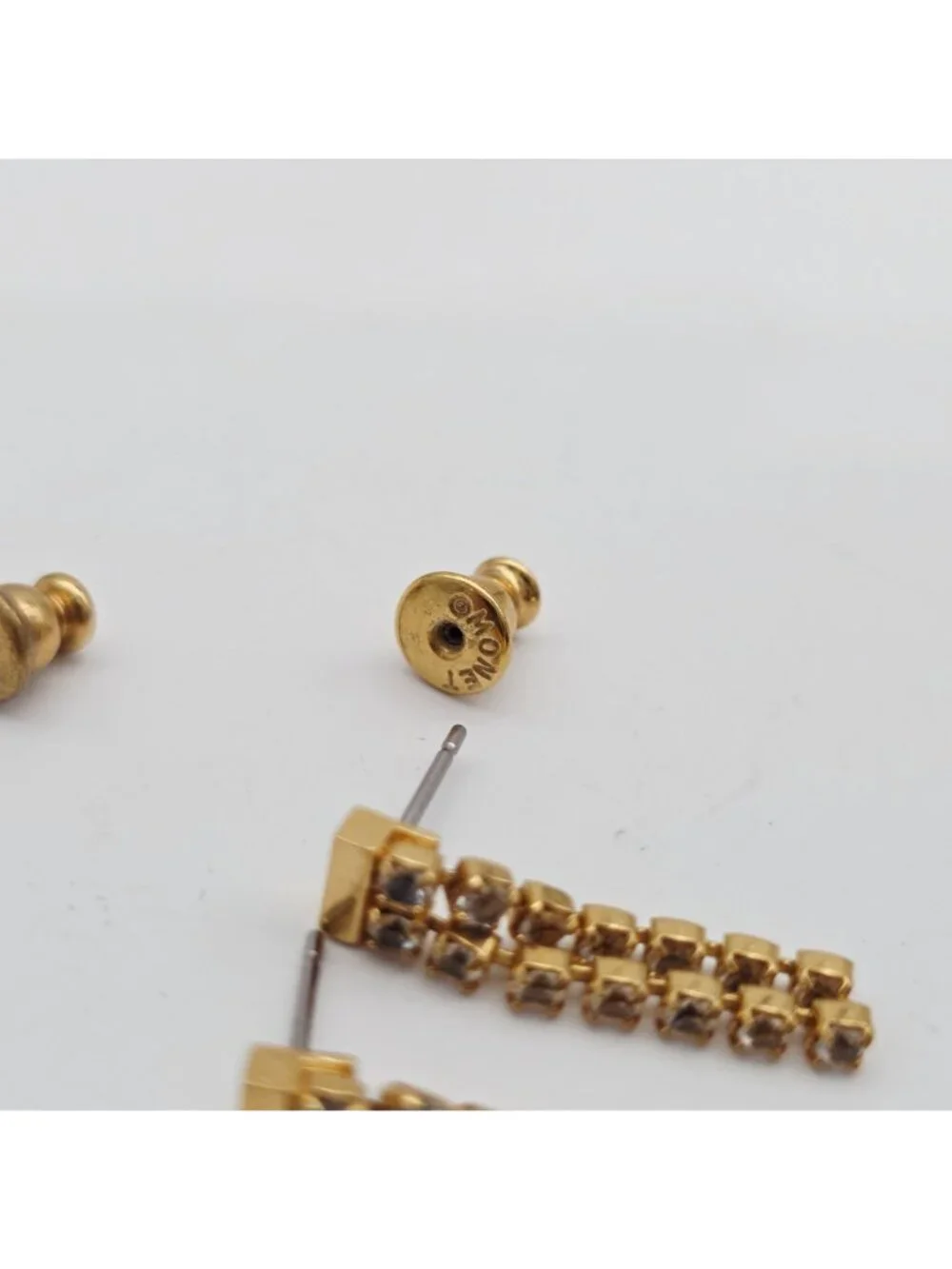 Monet Gold-Tone Rhinestone Drop Earrings With Stud Backings 1